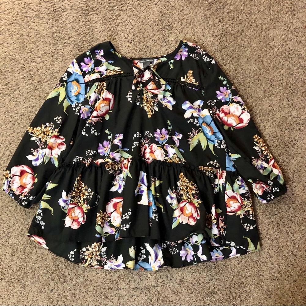 Chelsea & Theodore Blouse Womens XL Used Black Floral - Picture 5 of 15